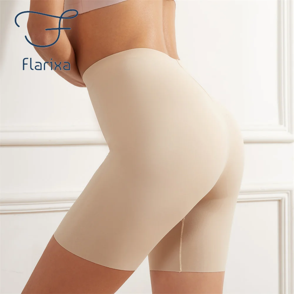 Flarixa Seamless High Waist Shorts Panties For Women Tummy Control Hip Lift Ice Silk Safety Pants Underwear Boyshorts Boxer