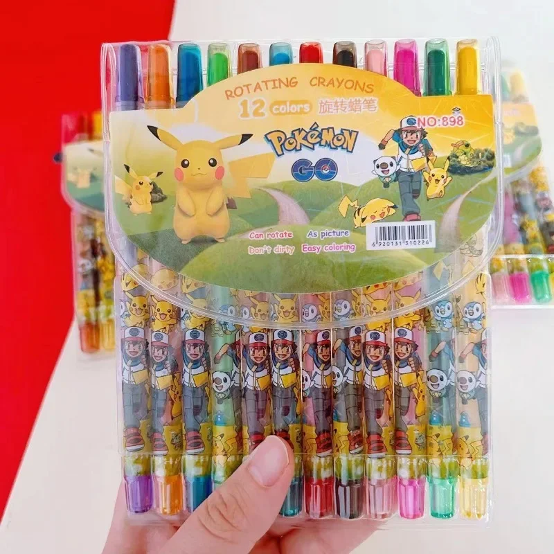 Cartoon Pikachu 12 Color Paint Brush Student Drawing School Supplies Stationery Kids Gift Crayon Anime Birthday Gifts