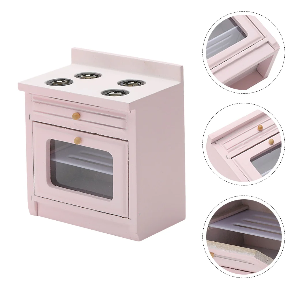 Toy House Mini Gas Cooktop Miniature Stove Kitchen Supply Pink Wooden Handicraft Decoration Tool Child