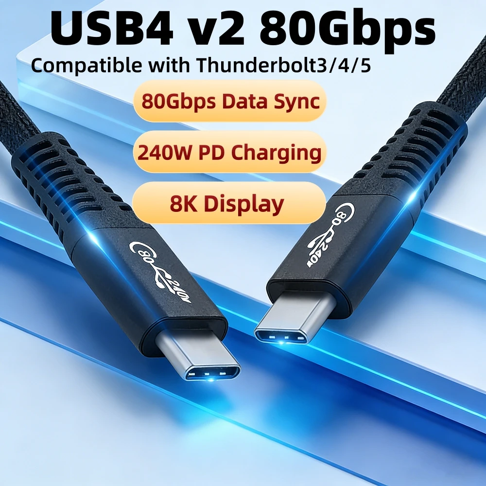 

240W USB C PD Charging Cable Compatible with Thunderbolt3/4 8K/6K Display USB4 80Gbps Data Cable for Macbook, SSD, Docking, Egpu