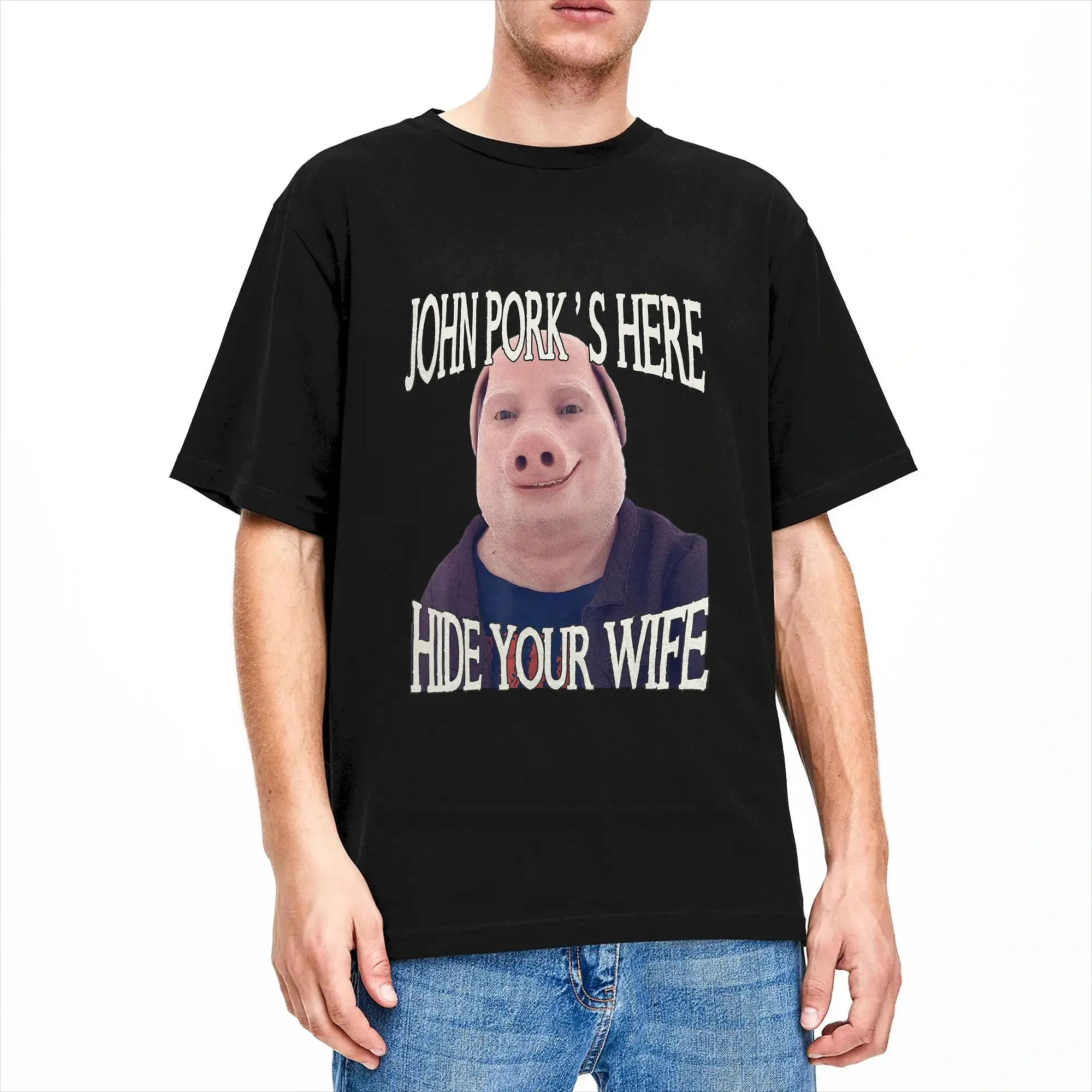 John Pork is Here Hide Your Wife Funny Brainrot T Shirt Beach Cotton T-Shirts For Men Trending Pattern Tshirt Streetwear Tops
