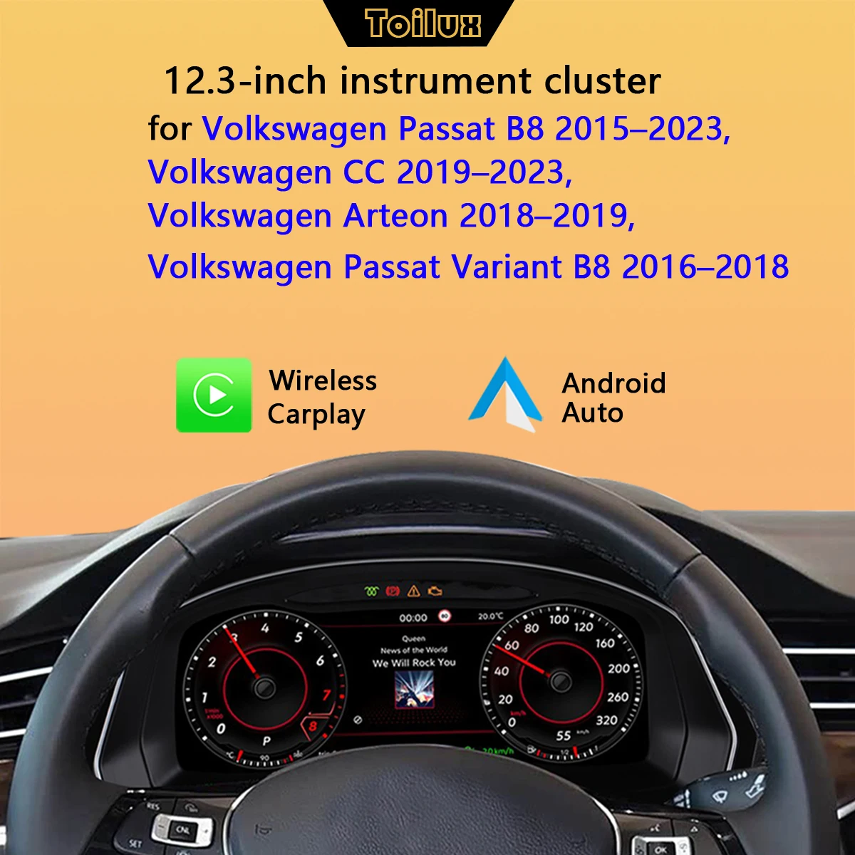 12,3" Digitales Dashboard-Instrumentencluster für VW Passat B8/Magotan B8/CC/Arteon/Passat Variant, LCD-Tachometer-Ersatz