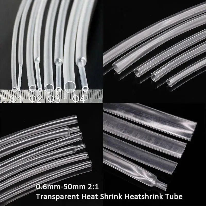 1/5Meter 1mm ~ 40mm Clear Super Thin Wall Flexible Earphone Line Heat Shrinkage Tube Cover Professional Audio Wire Sleeve Wrap