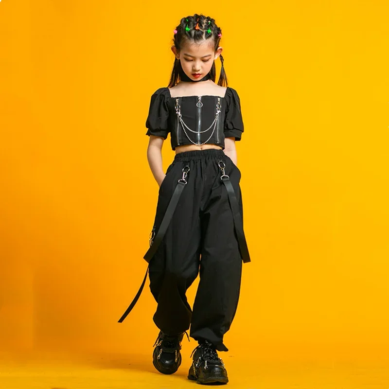 Hip Hop Girls Crop Top Cargo Pants Kids Street Dance Camisole Tank Top Tassels Skirt Goth Clothes Sets Child Streetwear Costumes