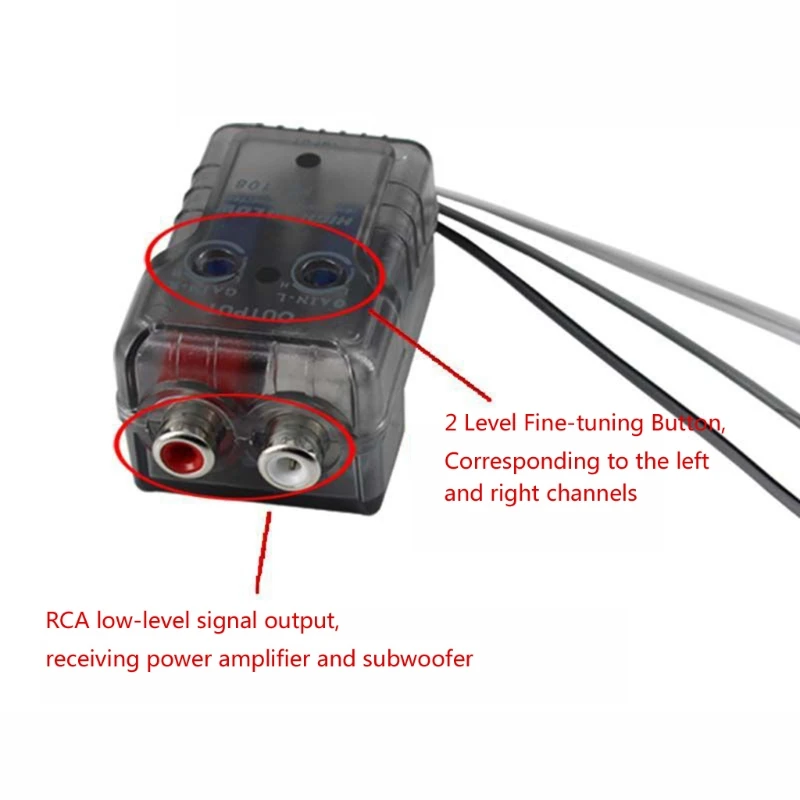 090E regulacja linii samochodowej impedancja wyjściowa konwerter przewód wysokiego do niskiego poziomu Stereo Adapter RCA