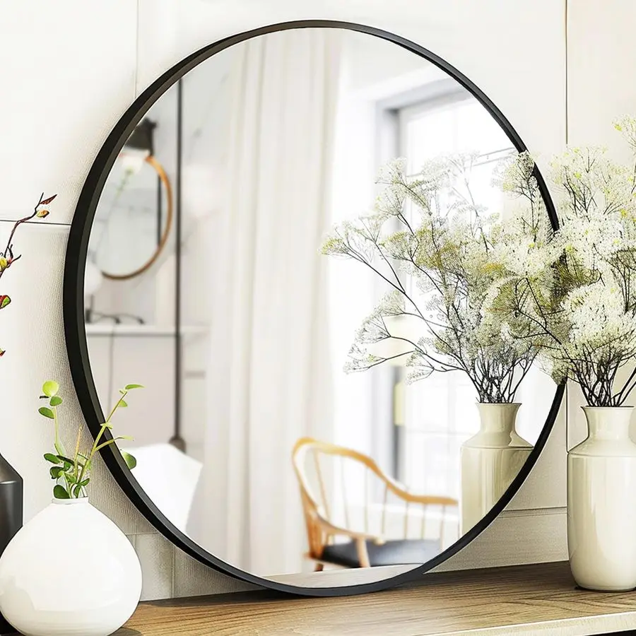 

Round Mirror, Round Mirror 24 inch, Black Circle Mirrors Metal Frame, Wall Mounted Mirrors for Living Room, Bathroom, Wall,