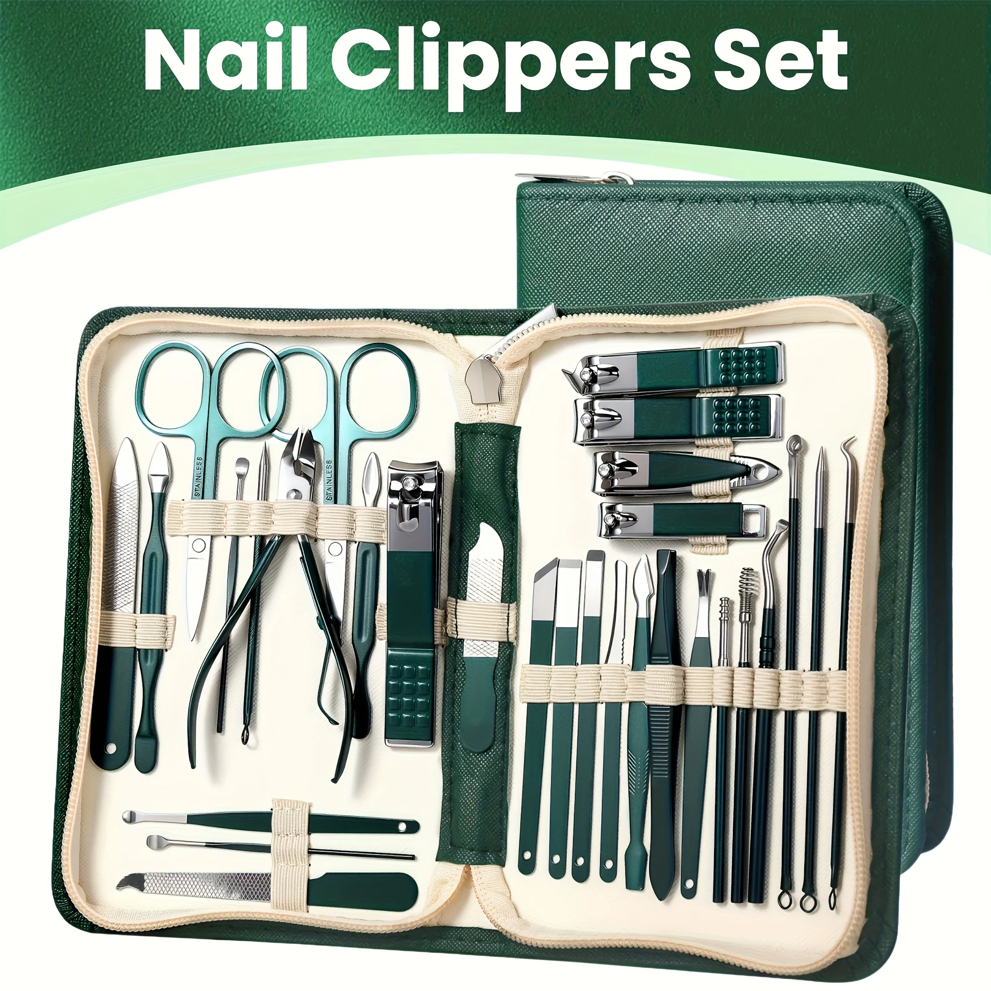 ชุดกรรไกรตัดเล็บมือและเล็บเท้าสแตนเลสอย่างดี พร้อมอุปกรณ์ 30 ชิ้น กล่องพกพาสะดวกสำหรับการเดินทาง อุปกรณ์ดูแลเล็บมือและเล็บเท้า