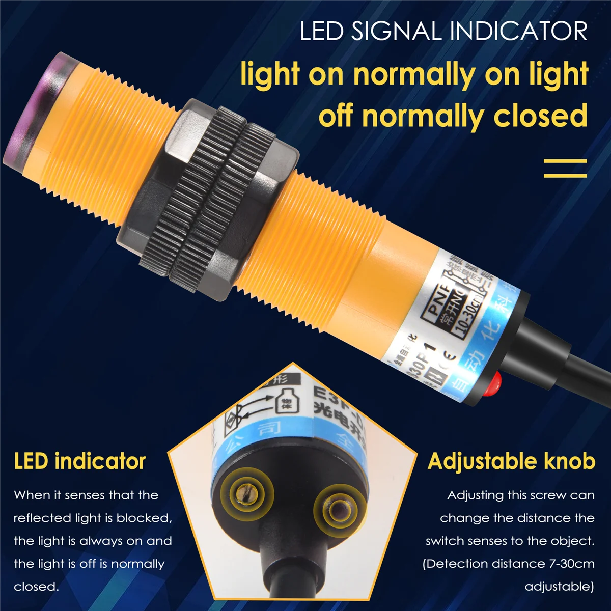 ABLK تيار مستمر 3 سلك 6-36 فولت PNP IR مفتاح مستشعر كهروضوئي 30 سنتيمتر E18-B03P1