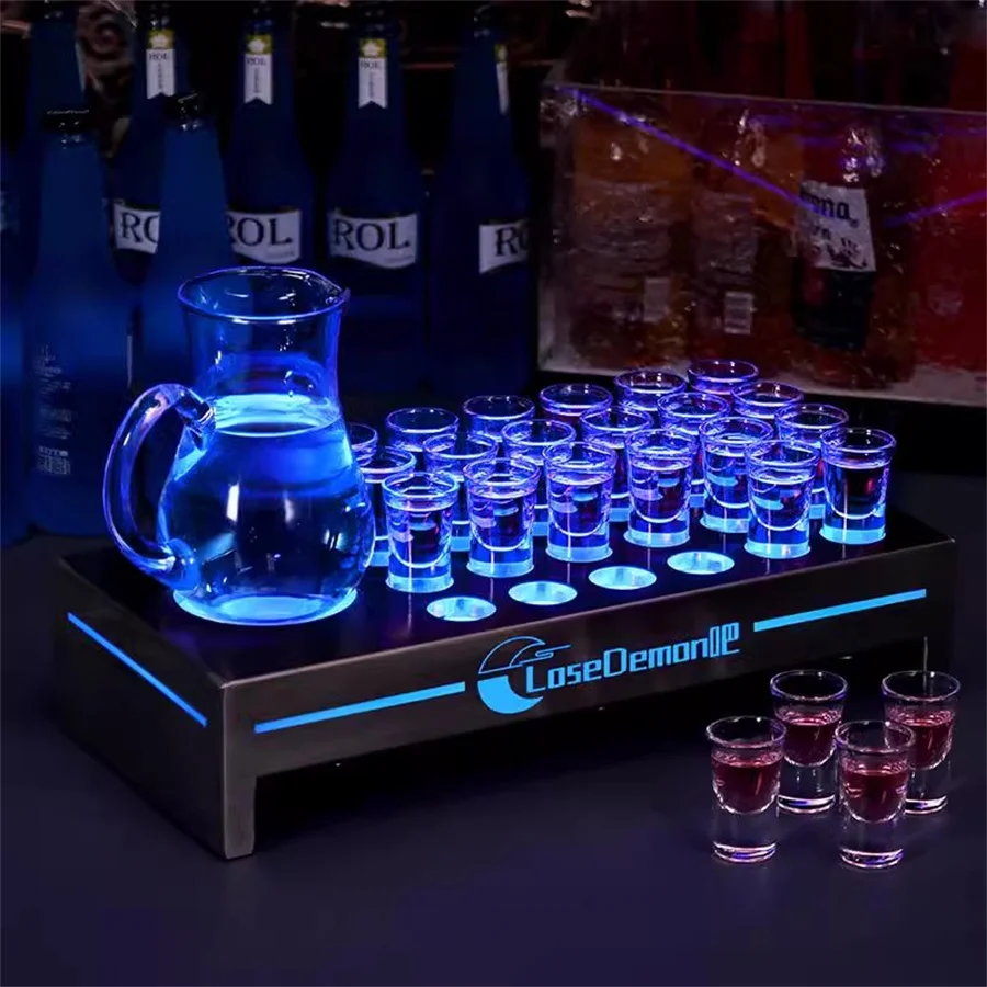 Stainless Steel 12 or 24 LED Glasses Rack Shot Glass Service Tray Cup Serving Glorifier VIP LED Cocktail Holder Display Stand