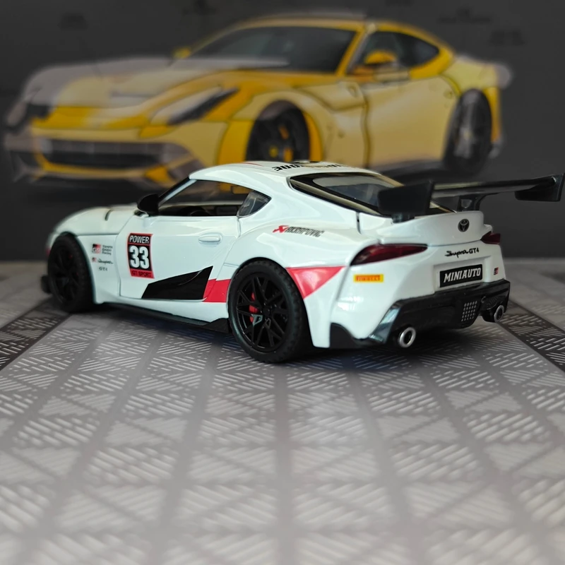 1:32 Toyota Supra GT4 Alloy Car Model doors and the front hood and trunk door can be opened has sound and lighting functions
