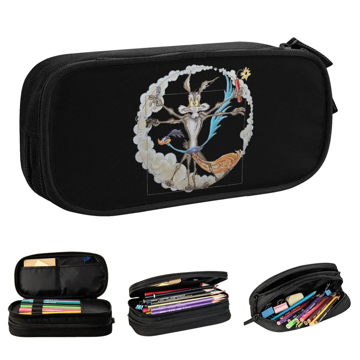 Roadrunner And El Coyote 13 Pencil Cases Creative Pen Bag Girls Boys Big Capacity School Supplies Gift Pencil Box