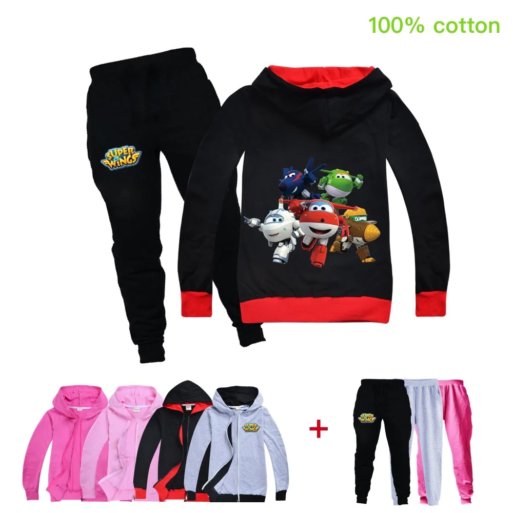 

Super wings Clothing Set Kids Hoodies Jogger Pants Tracksuit Girls Jacket with Zipper Hooded Top Child Coat Baby Boys Streetwear