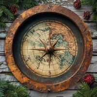 8in 2D Wooden Flat Disc Retro World Map Compass Wooden Deck Wooden Boat Decoration Gift Decoration For Sailing Enthusiast 2