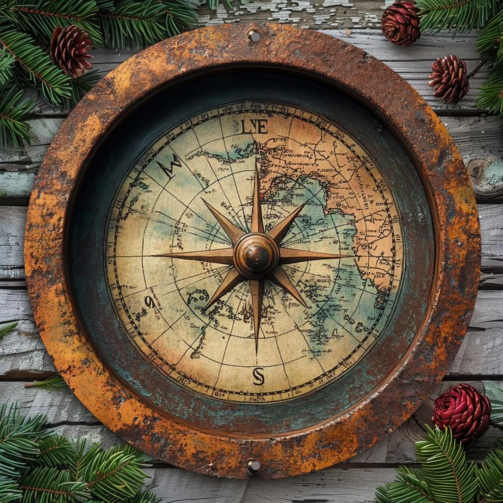 8in 2D Wooden Flat Disc Retro World Map Compass Wooden Deck Wooden Boat Decoration Gift Decoration For Sailing Enthusiast
