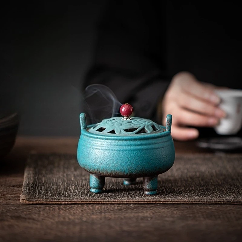 Lotus Three Legged Incense Burner Chinese Home Vintage Ceramic Plate Decoration for Moisture and Odor Removal