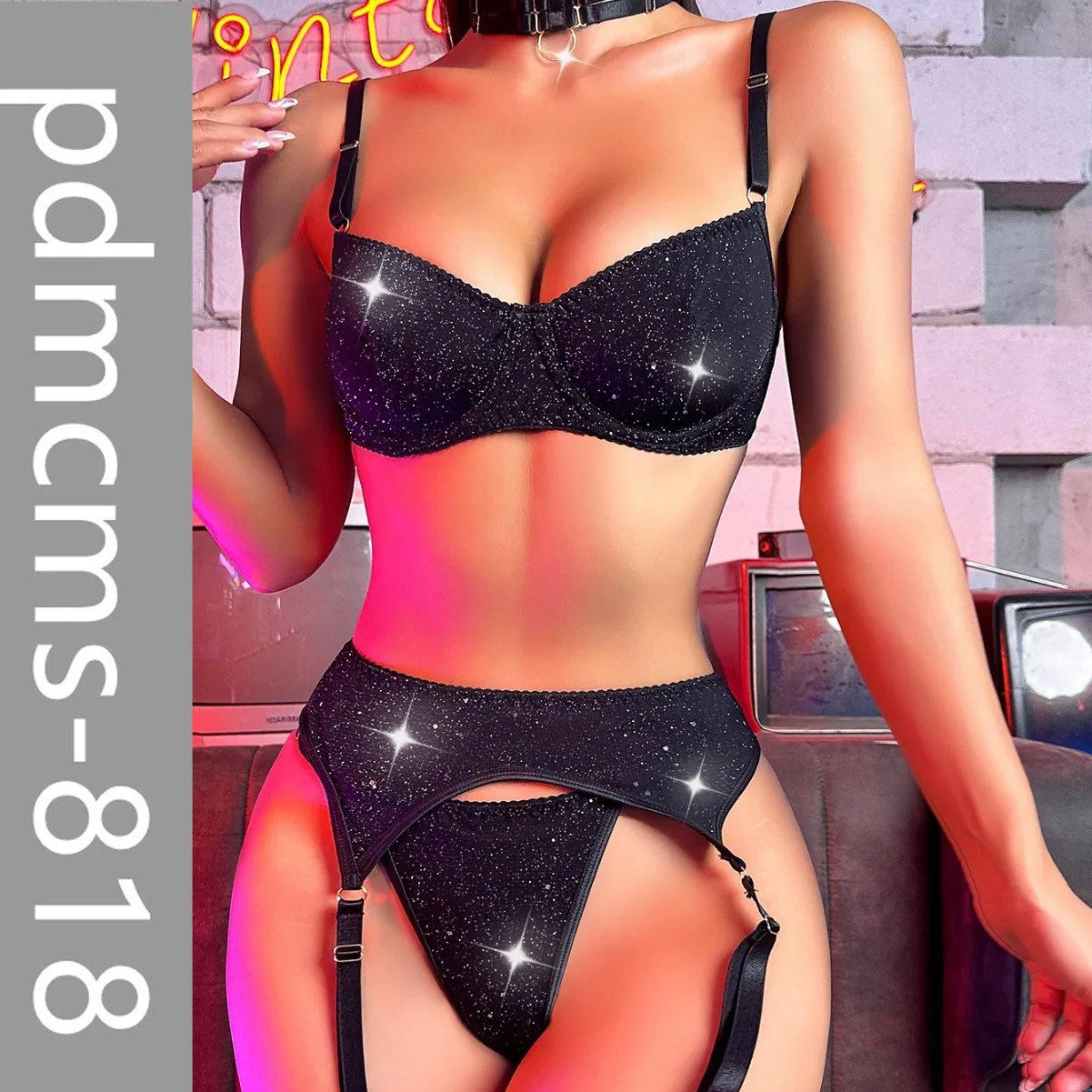 

2025 new European and American nightclub babes fine flash sexy ins Internet celebrity lingerie suit female 396