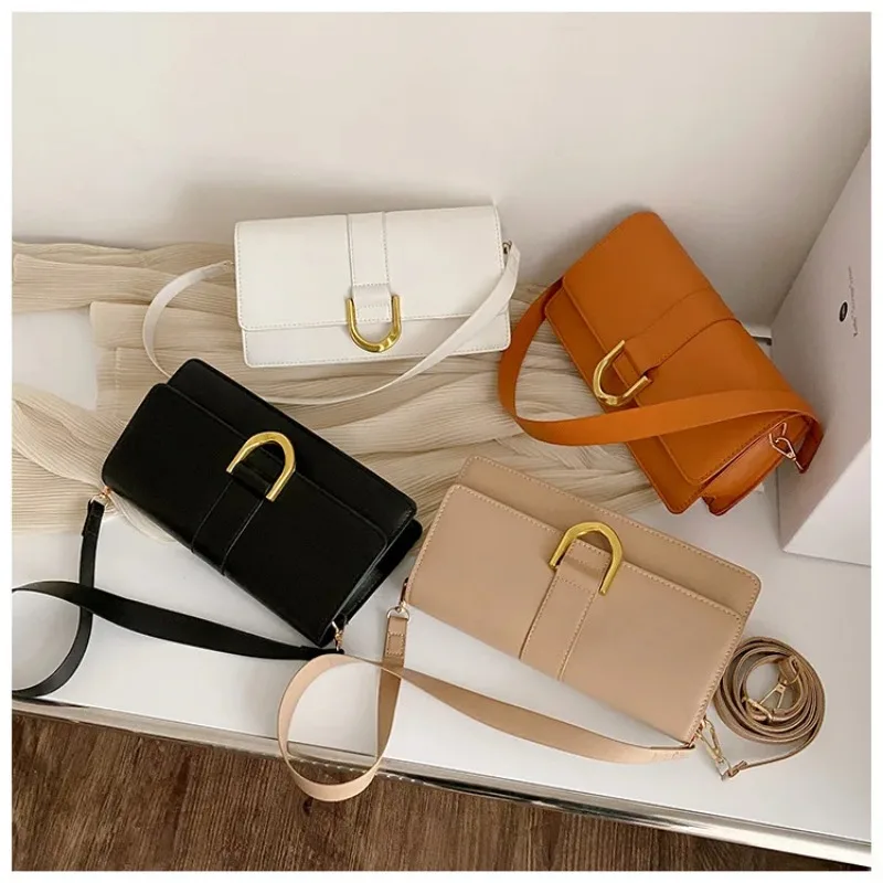 Single Shoulder Underarm Bag Casual Crossbody Handbags New Double Shoulder Strap Fashion PU Leather Solid Bags