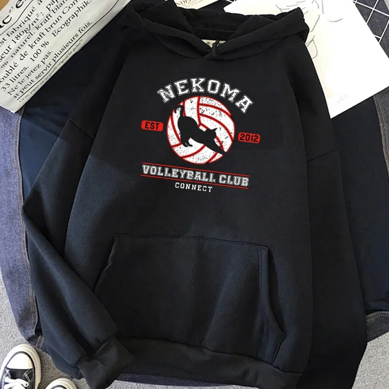 Nekoma Hoodie Volleyball Katzenpfote Anime Sport Club Ästhetisch Vintage Japanisch Schwarz Oversized Lässige Sport-Sweatshirts – Detail 25