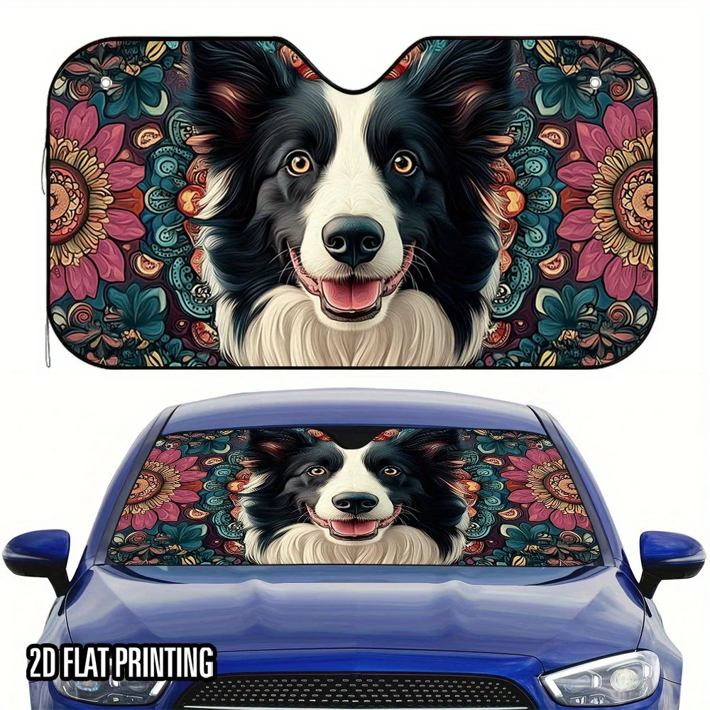 1pc 2D Flat Hua Jian Shepherd Dog Print Car Sunshade – Stylish & Cool, Includes 4 Suction Cups, Easy To Install, Foldable Design