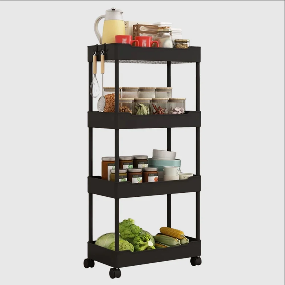 

3/4Tier Rolling Trolley Shelf Multi-storey Cart Storage Rack Movable Bathroom Kitchen Trolley Utility Living Room Crevice Holder