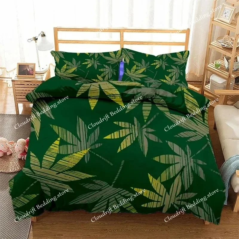 2024 New Green Leave 3D Print Bedding Set Duvet Covers Pillowcases One Piece Comforter Bedding Sets Bedclothes Bed K607