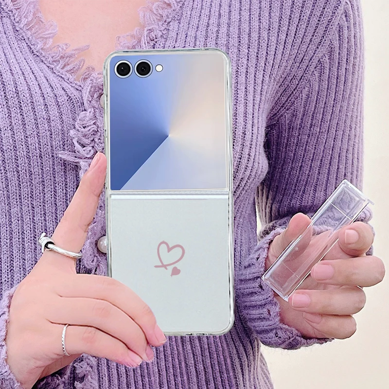 For Samsung Z Flip 7 Flip 5 Flip 6 Love Heart Pattern Case For Samsung Galaxy Z Flip 4 3 Transparent Hard PC Folding Back Cover