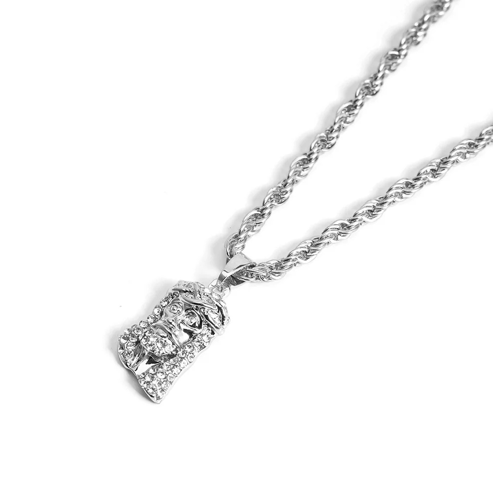 الرجال الهيب هوب يسوع قطعة رئيس الوجه قلادة قلادة مع 4 مللي متر حبل سلسلة مشرقة كريستال سحر المعلقات مجوهرات هدية لحبك #5