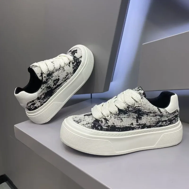 Men Chunky Canvas Board Shoes Autumn New Height Increase Mixed Color Breathable Sneakers Lightweight Men Casual Walking Footwear