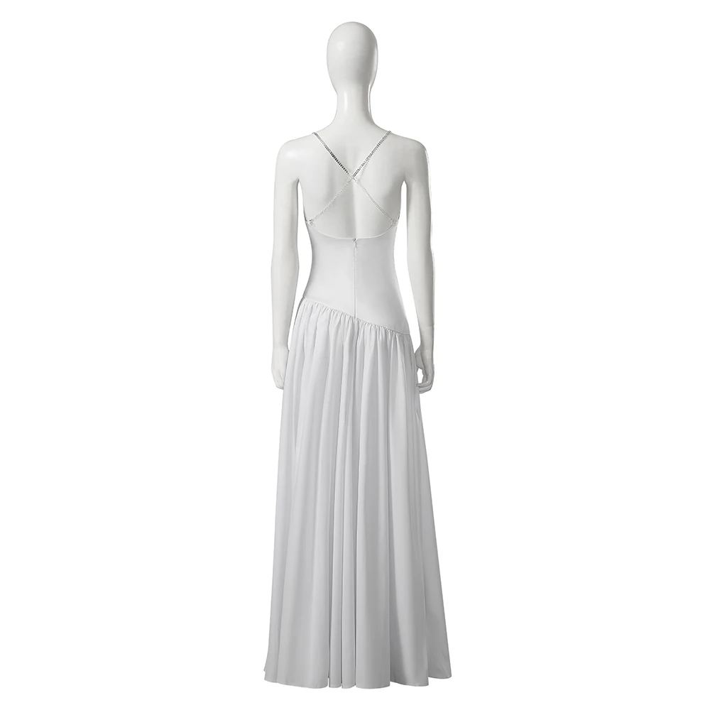 Harleey Cosplay Robe Blanche pour Femme, Robe de Bal Mince à Col en V, Bretelles Fantaisie Sexy, Uniforme de Mariage, Tenue de ixd'Halloween et de Carnaval