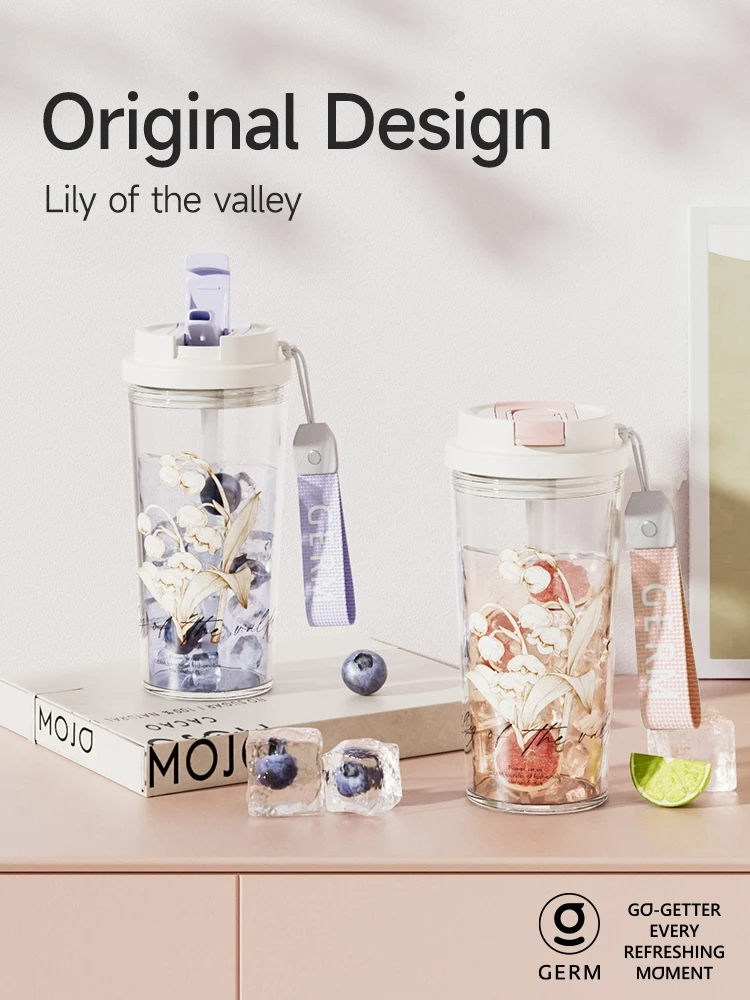 

GERM new female water cup 2025, high appearance level, straw cup, travel cup, drinking cup, plastic, portable for summer