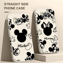 Disney Mickey Minnie Logo For Xiaomi Poco Cover For X4 X3 F4 NFC M6 M5 M4 M3 GT S Pro 4G 5G Liquid Left Rope Phone Case