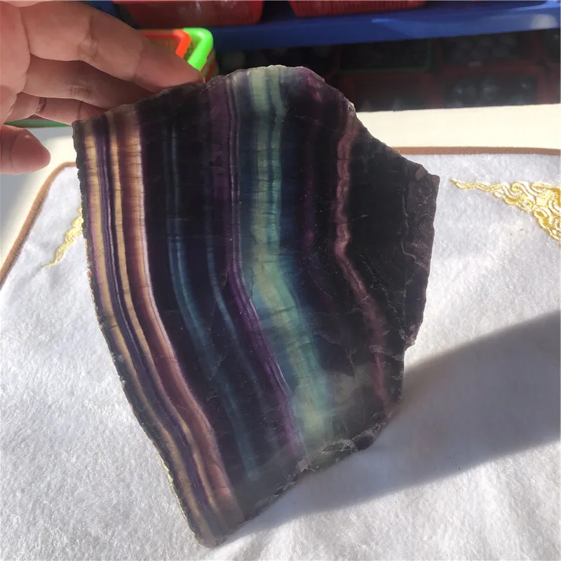 1.5kg Nature healing gemstone polished Colorful rainbow Fluorite crystal slice for feng shui decoration