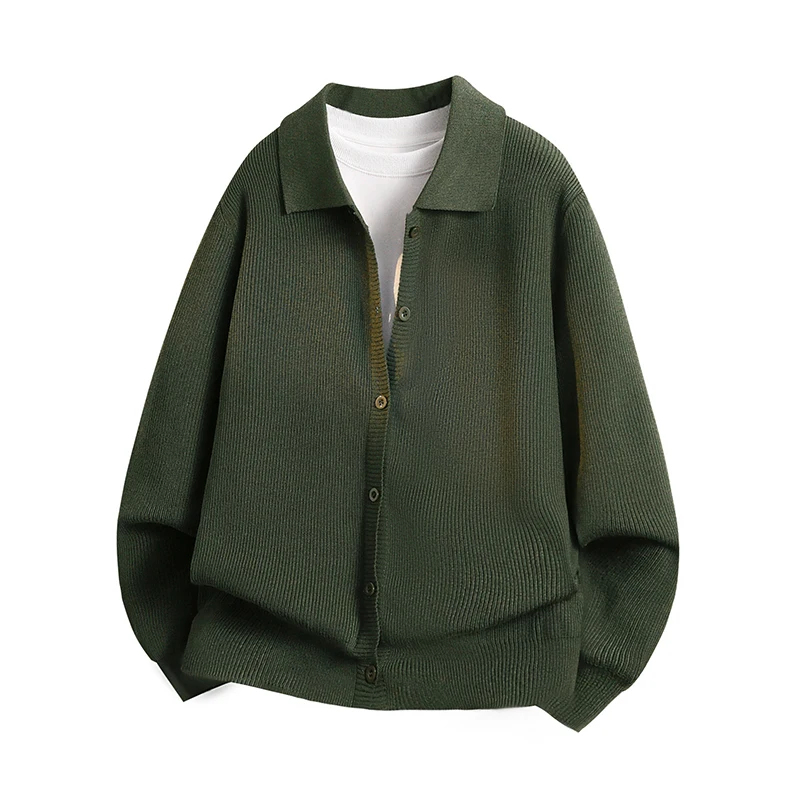 Autumn Men's Knit Polo Collar Shirt Jackets 2025 New Korean-Style Minimalist Hoodie for Men Premium Casual Knit Cardigan Jacket