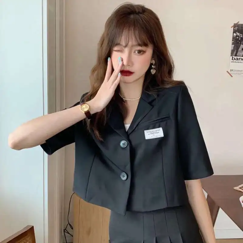 

Korean Street Fashion Women Short Blouse Casual Chic Button Up Solid Blusa 2025 Summer Office Ladies Elegant Slim Shirt Tops