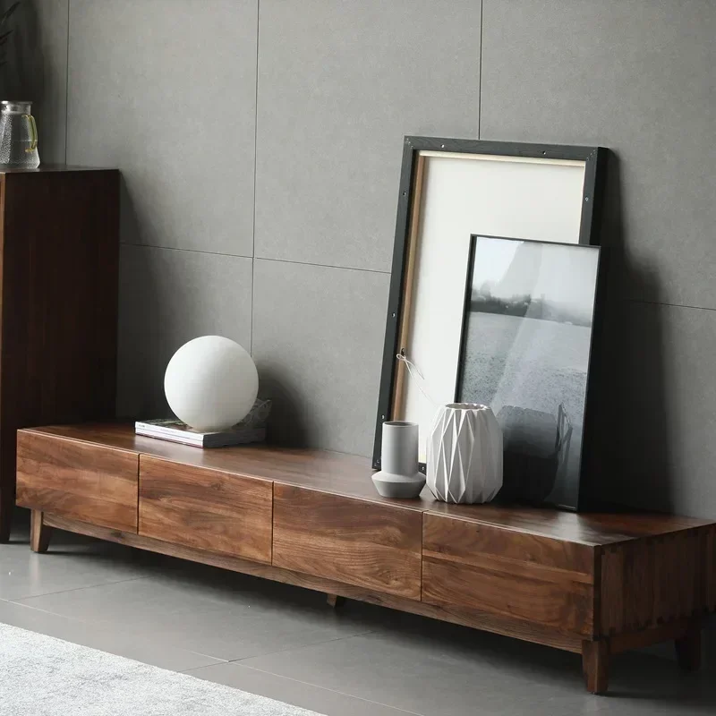 Nordic simple small apartment floor cabinet, North American black walnut TV cabinet, coffee table combination all solid wood