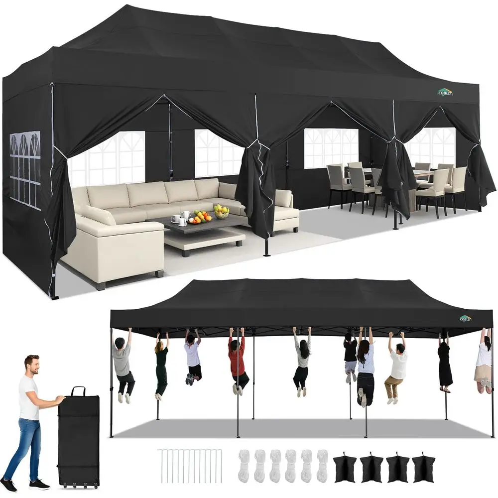 

10x30 Heavy Duty Pop Canopy Tent with 8 Sidewalls Thicken Frame, Commercial Easy Outdoor Wedding Party Tents, All Season