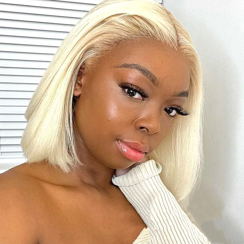 블론드 밥 가발 인모 13x4 투명 613 레이스 프론트 가발 인모 프론탈 가발