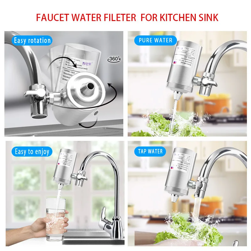 Stainless Steel Purification Water Purifier Filter Tap Kitchen Faucet Attach Filter Cartridges Rust Bacteria Removal Percolator