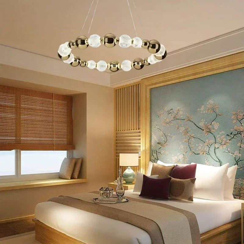 Clear White Acrylic Ball LED Chandeliers Gold Ring 3 Changeable Wire Adjustable For Foyer Dining Room Bedroom Lighting