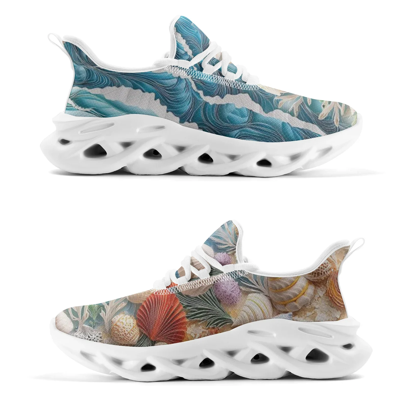 

Beach Shell Printed Casual Sneakers for Teenagers Boys Girls Lightweight Walking Running Shoes Mesh Lace-Up Shoes EUR36-48