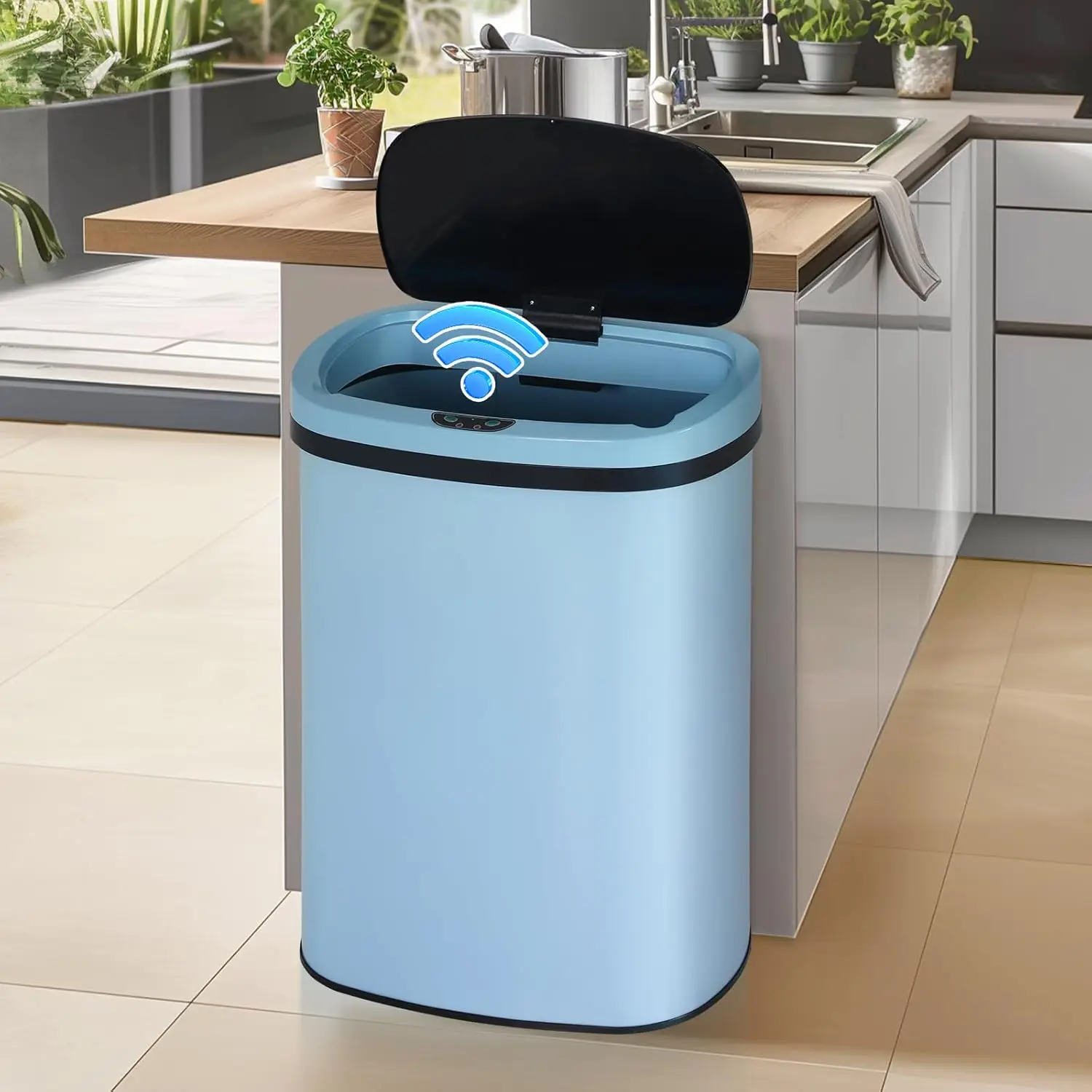 

Kitchen Trash Can for Bathroom Bedroom Home Office Automatic Touch Free High-Capacity Garbage Can with Lid Brushed, Customized
