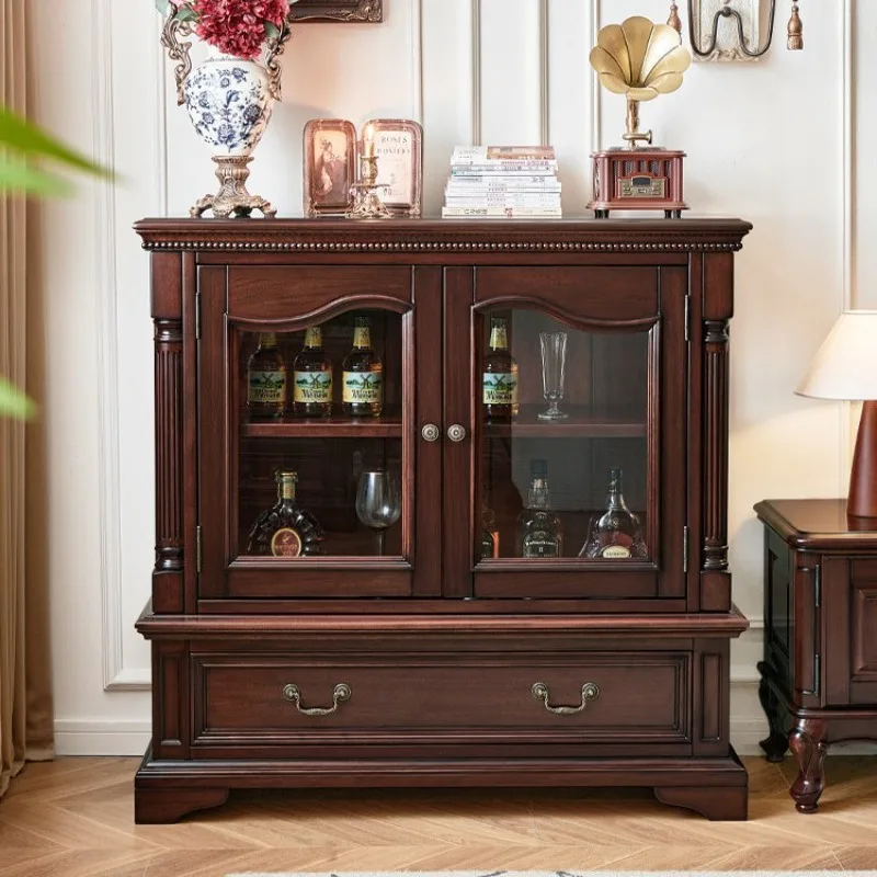 

Американский витринный шкаф из массива ореха, полностью из массива дерева, двухдверный, для гостиной, высокий, притыкающийся к стене