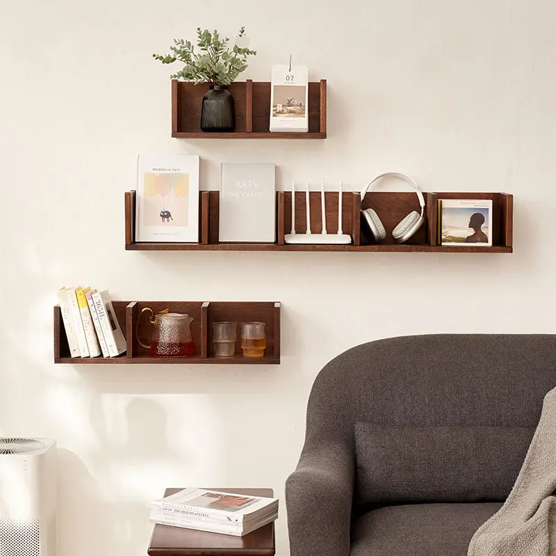 Solid wood wall shelf Bedroom bedside wooden board shelf grid corner bookshelf wall corner wall-mounted lattice storage rack