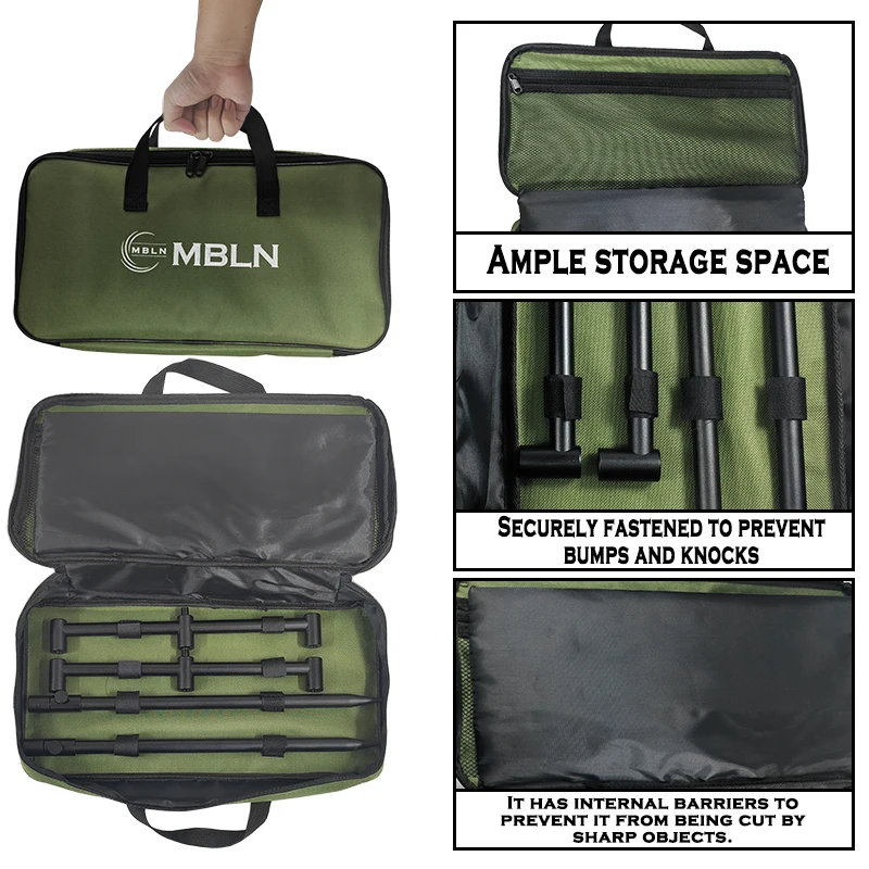 MBLN Aluminum alloy double/triple carp fishing rod holder, extendable shore support, with double-layer portable bag.