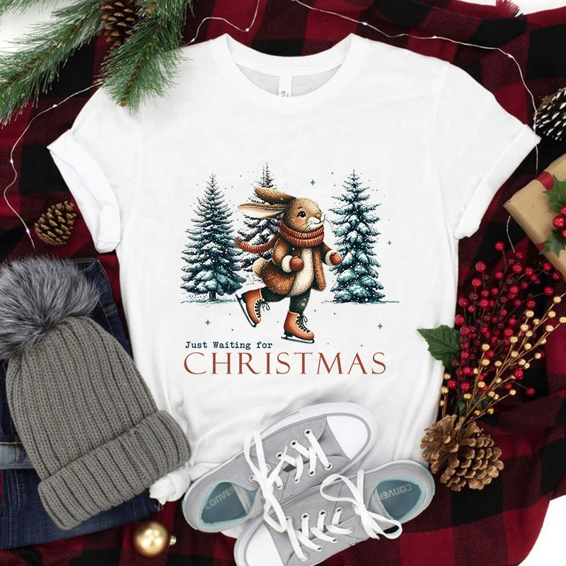 

New Christmas Squirrel Just Waiting For Christmas Printing T Shirt Unisex Cool Summer Casual T Shirt Christmas Tops Tees