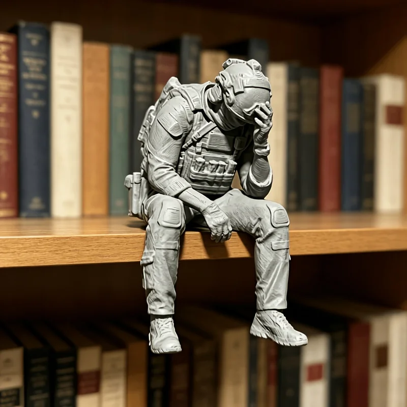 3D Printed Mini Sitting Tired Soldier Model, Tactical Action Figure Collectible, Desktop Bookshelf Window Sill Decor, Gift for H