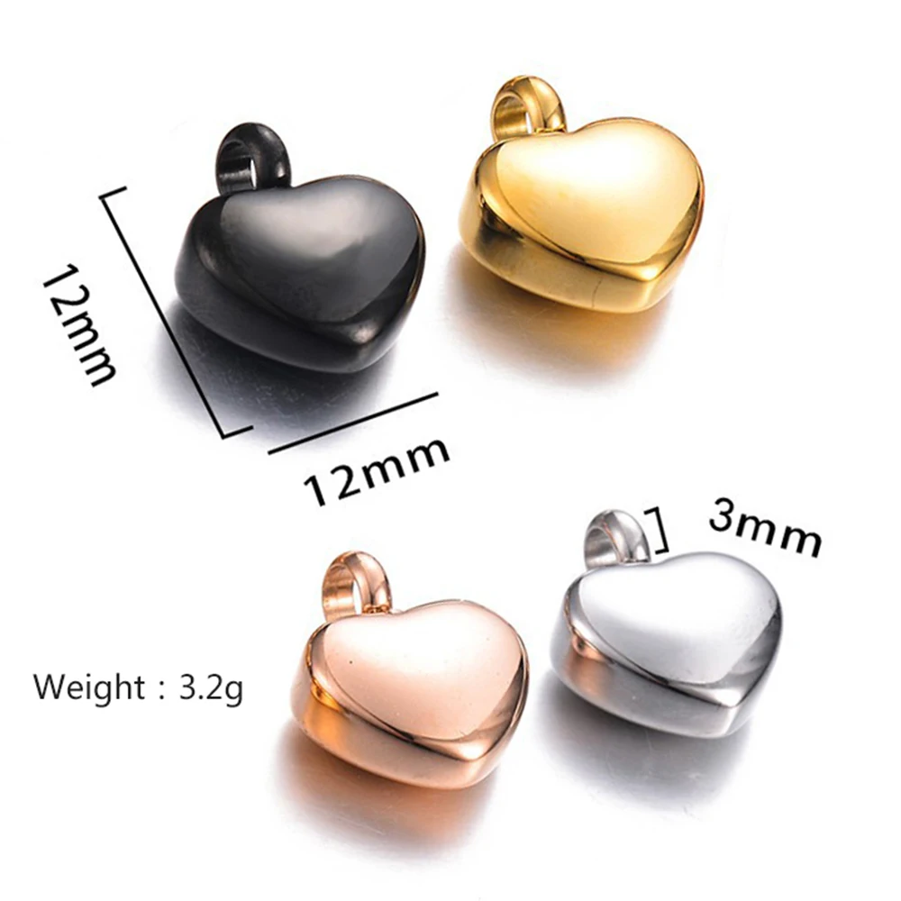 2024 Stainless Steel Blank Slider Mini Heart Cremation Urn Necklace Engravable Memorial Ash Keepsake Jewelry 4 Colors 12mm*12mm