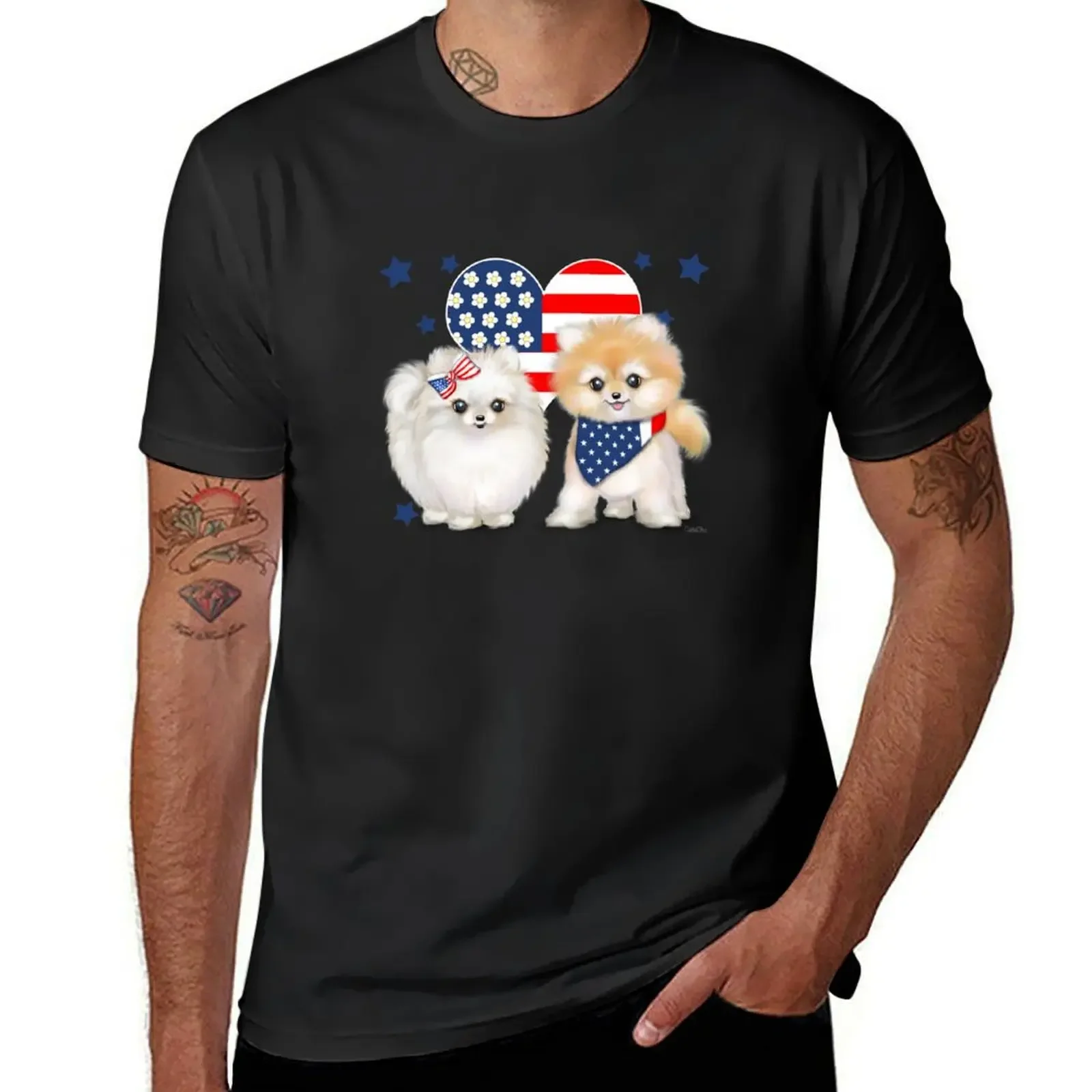 Patriotic Pomeranians ByCatiaCho T-Shirt tees man clothes blacks plain white t shirts men