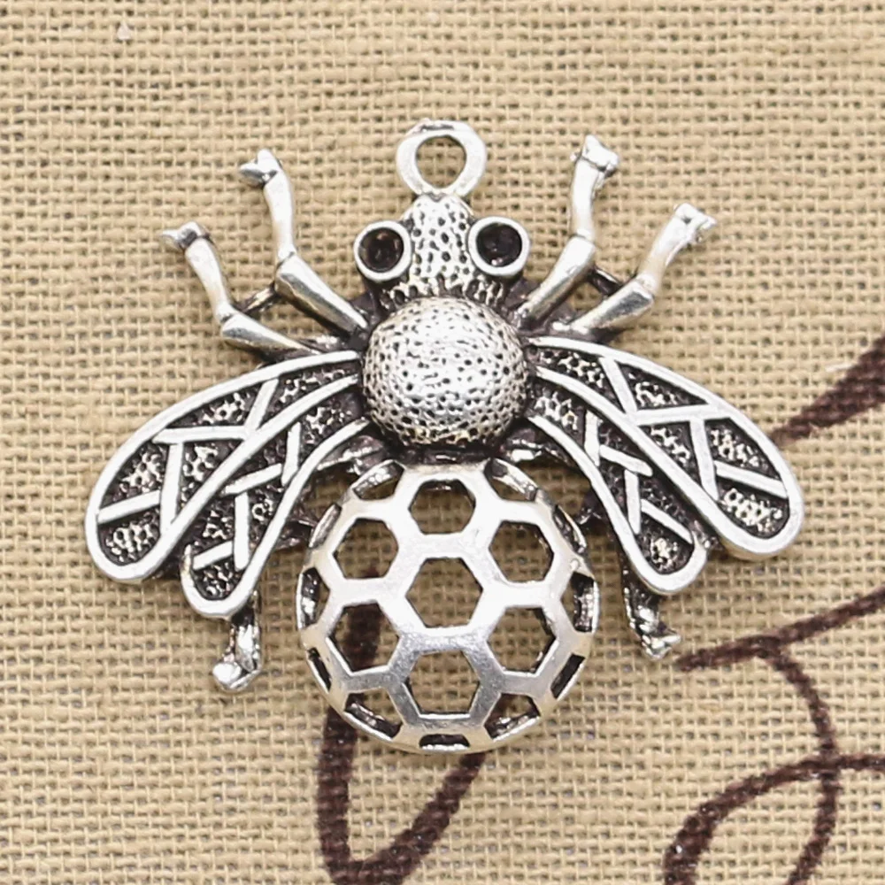 6pcs Charms Bee Hornet Honey Honeybee 33x36mm Antique Silver Color Pendants DIY Crafts Making Findings Handmade Tibetan Jewelry