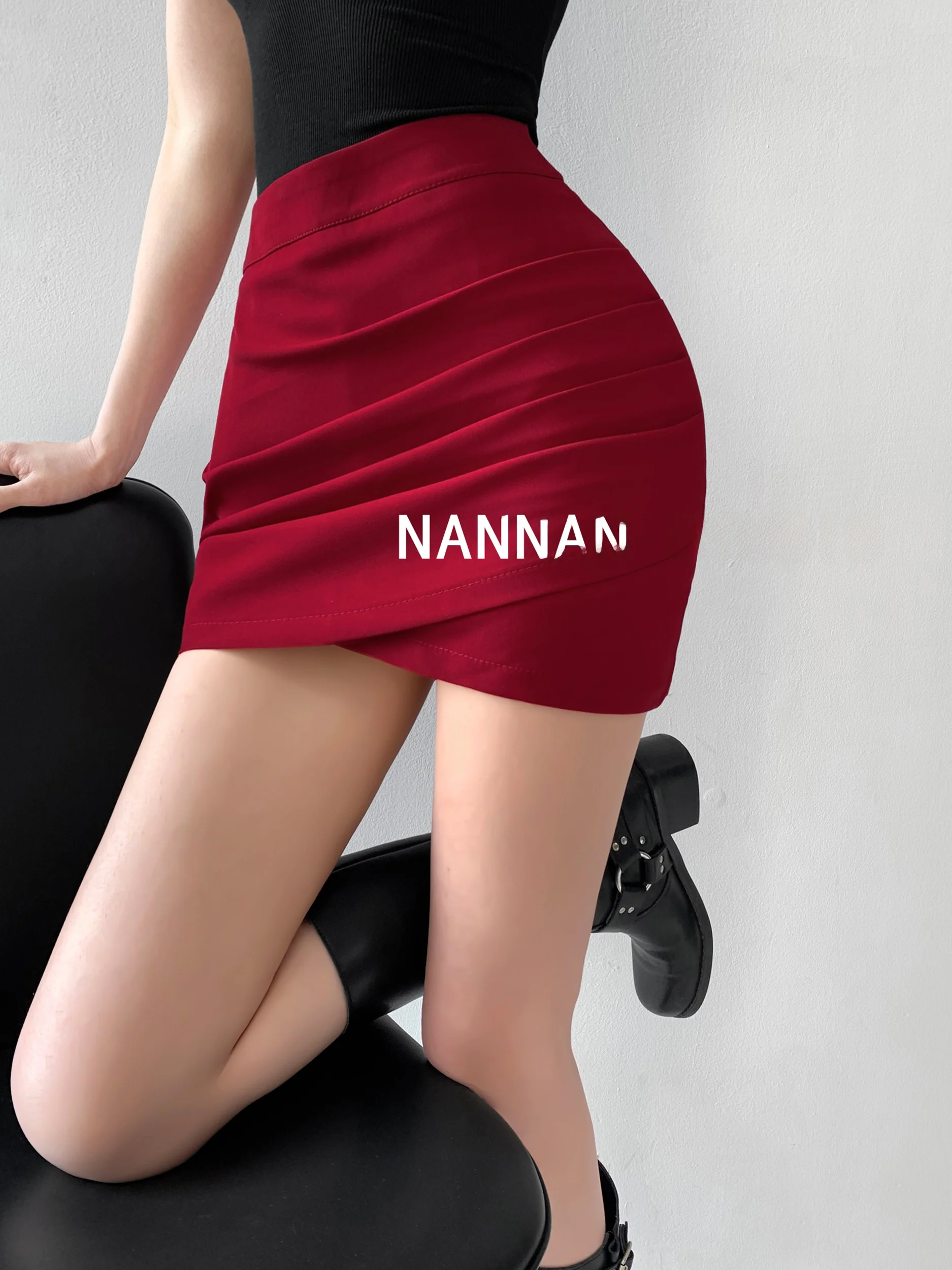 

Sexy Pleated Skirt High Waist Bodycon Slimming Date Women's Street Sle Anti-Light Tight Fit ort Skirt